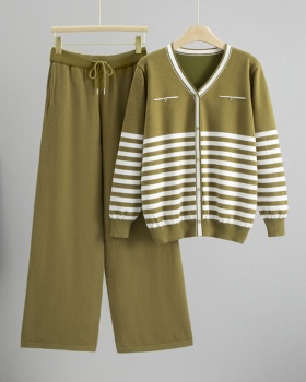 Stripe Casual coat loose pants 2pcs set for women