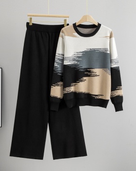 Casual pants mixed colors sweater 2pcs set