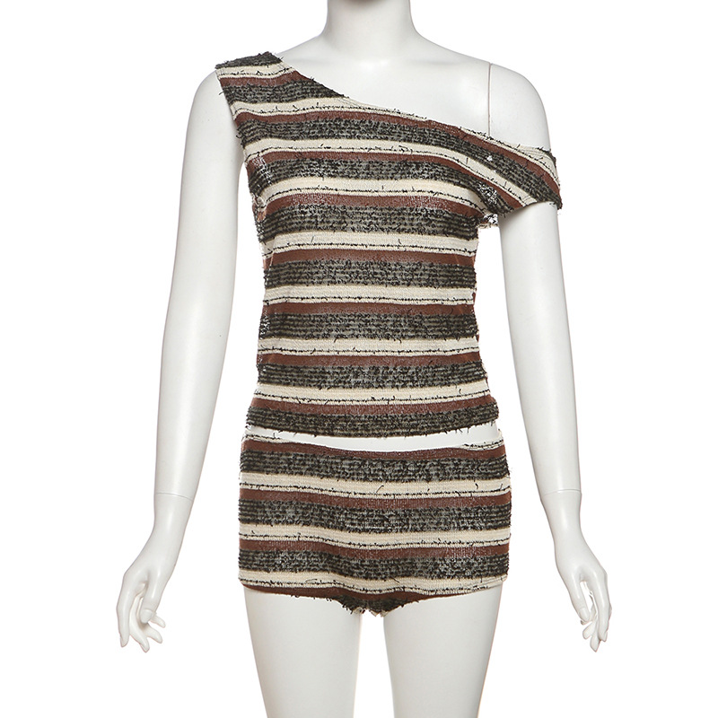 Summer spicegirl tops stripe shorts a set for women