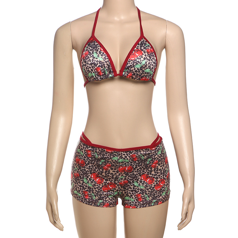 Printing bikini frenum navel swimwear 3pcs set for women