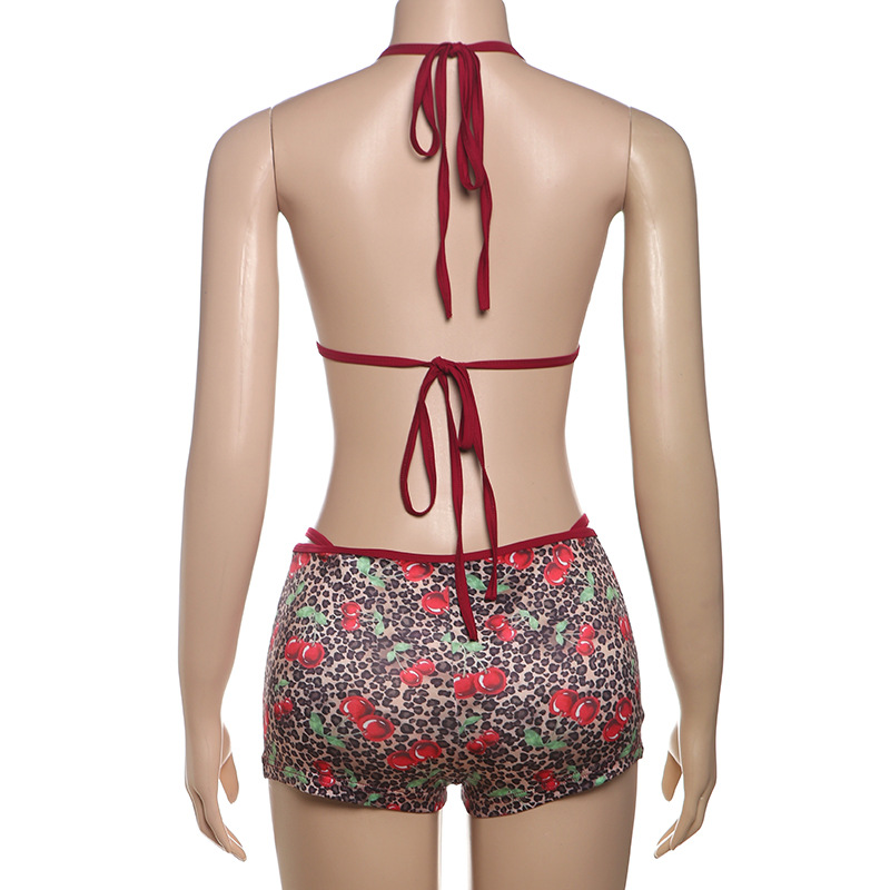 Printing bikini frenum navel swimwear 3pcs set for women