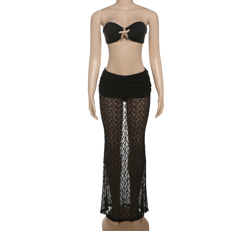 Summer lace long skirt 2pcs set for women