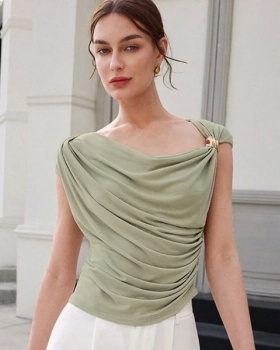 Pinched waist summer simple slim sleeveless tops for women