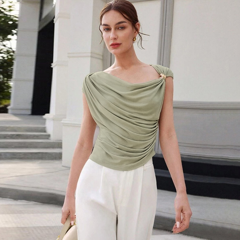 Pinched waist summer simple slim sleeveless tops for women