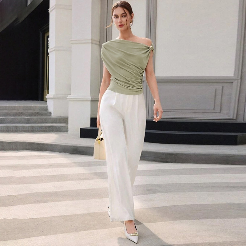 Pinched waist summer simple slim sleeveless tops for women