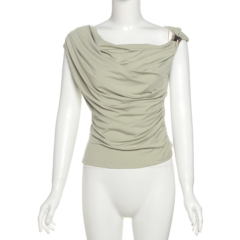Pinched waist summer simple slim sleeveless tops for women