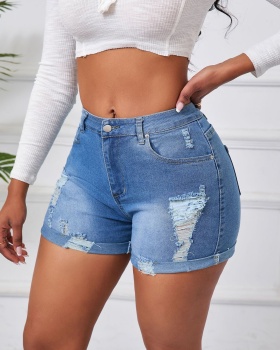 European style short jeans holes jeans for women