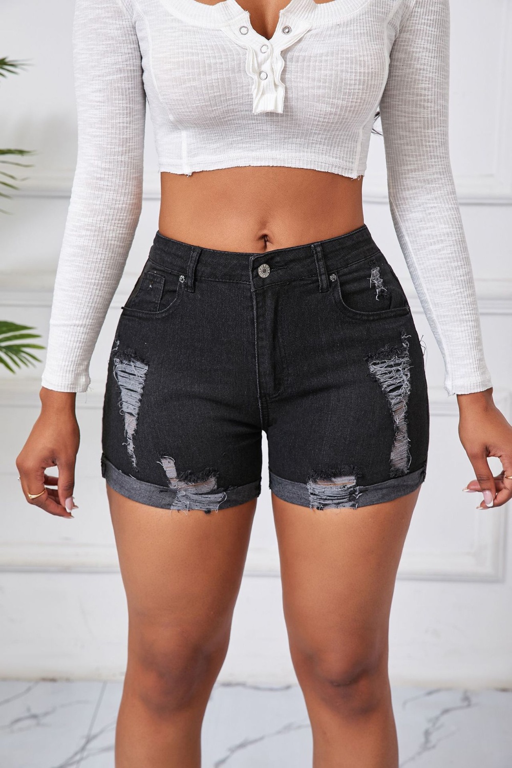 European style short jeans holes jeans for women