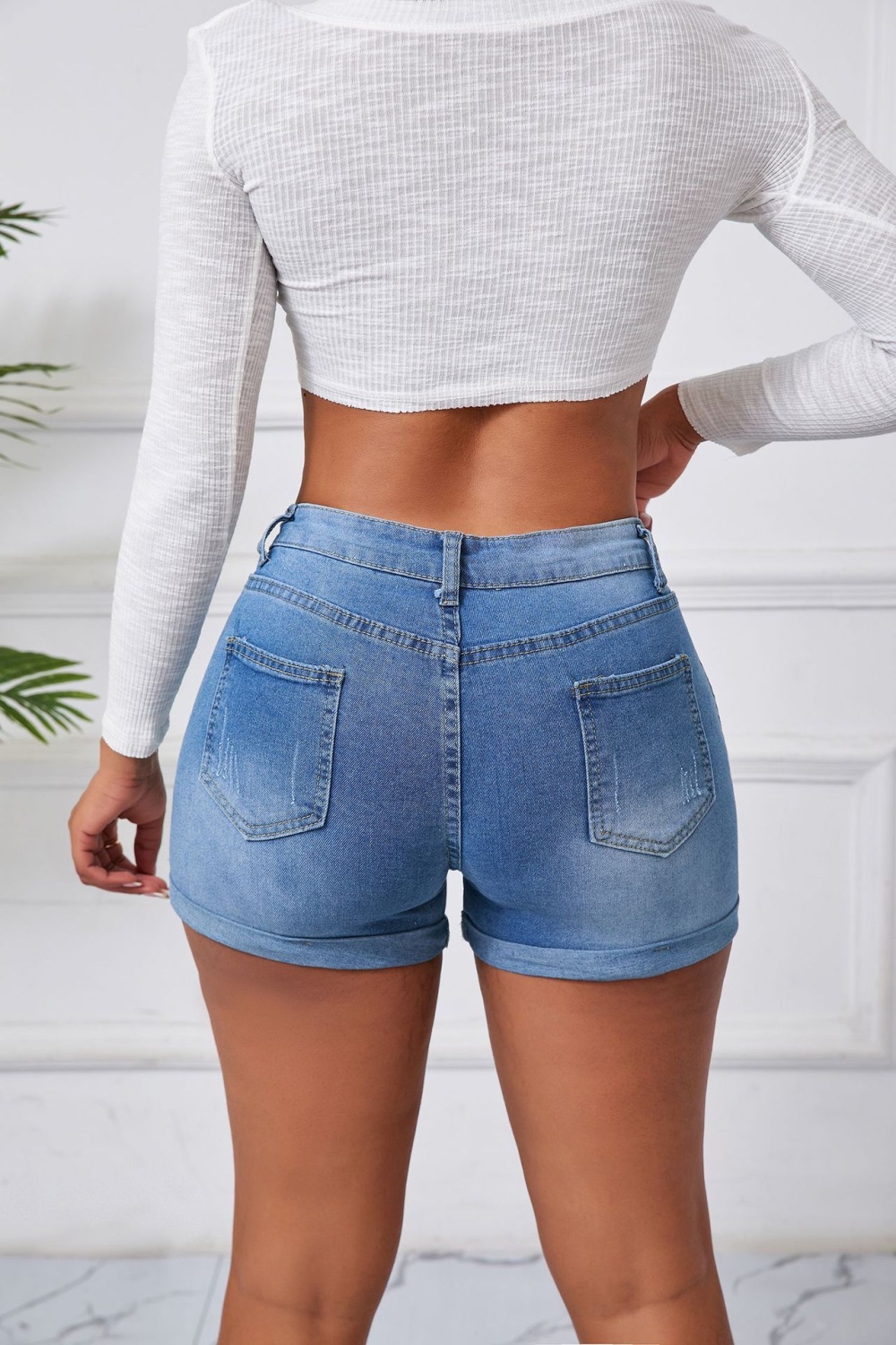 European style short jeans holes jeans for women