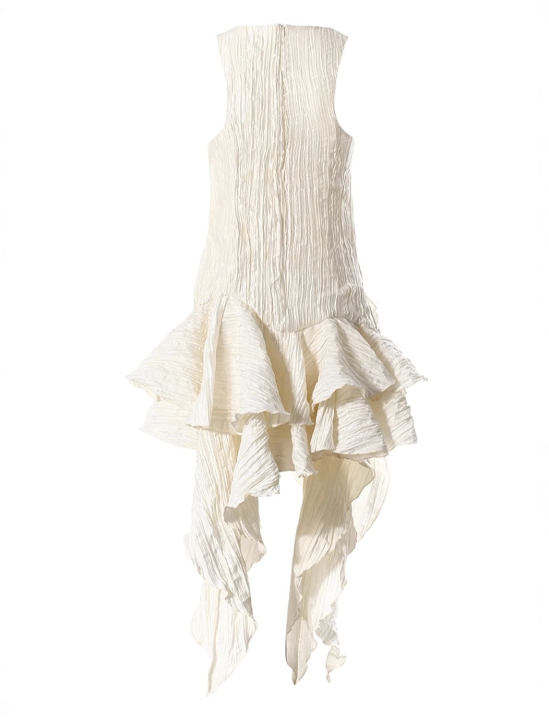 Flowers sleeveless lotus leaf edges fold irregular dress