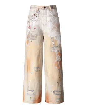 Wide leg retro jeans orange summer long pants for women