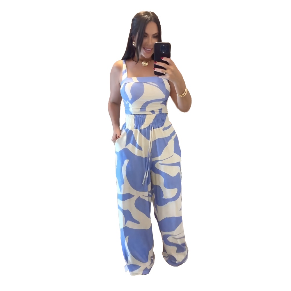 Casual sling tops printing pants 2pcs set for women