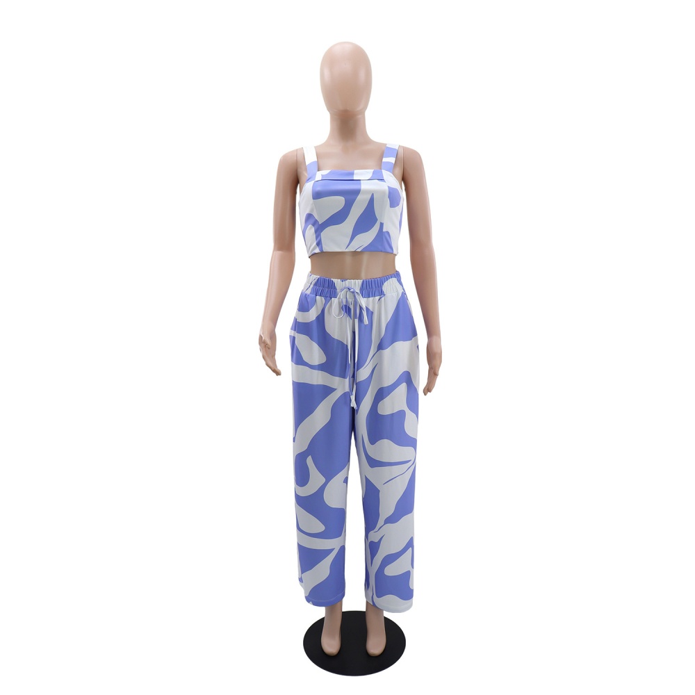 Casual sling tops printing pants 2pcs set for women
