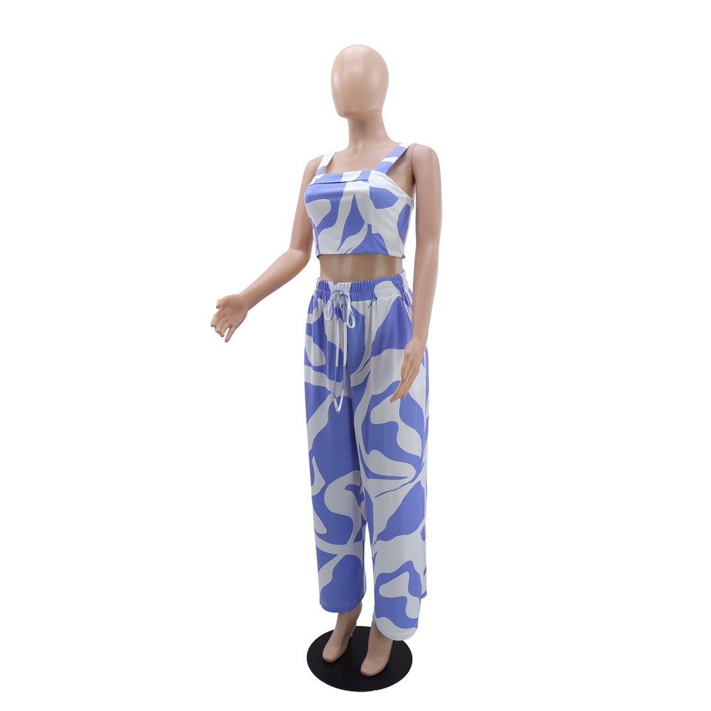 Casual sling tops printing pants 2pcs set for women