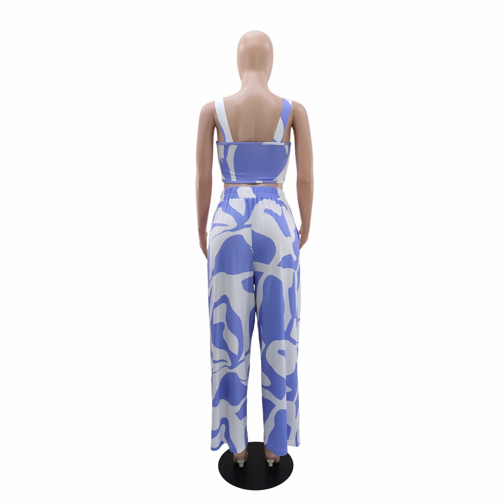 Casual sling tops printing pants 2pcs set for women
