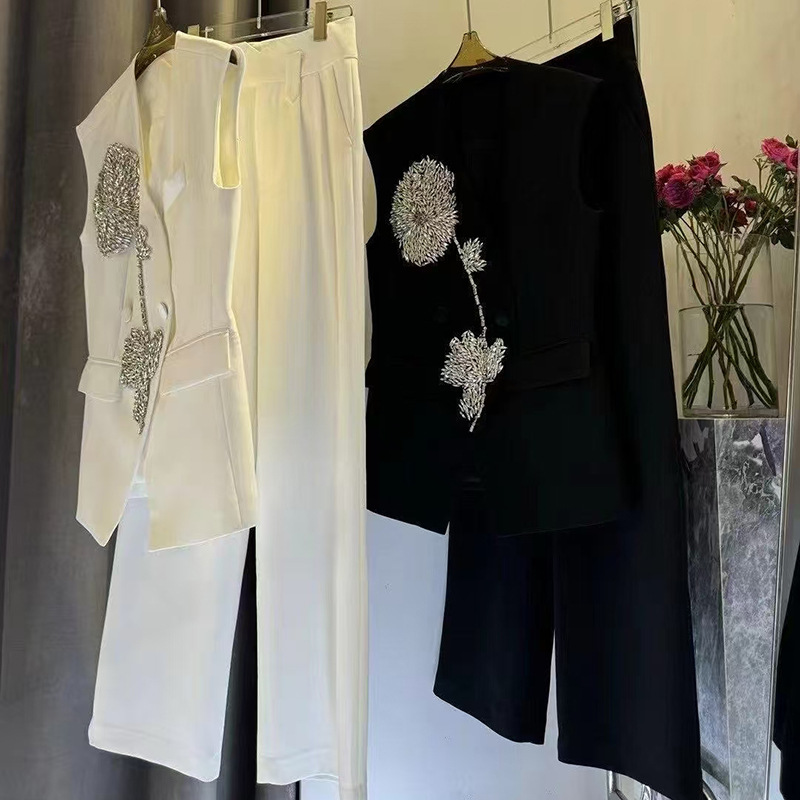 Sleeveless wide leg tops high waist suit pants 2pcs set