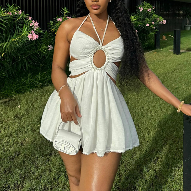 Ladies European style sexy dress summer halter T-back