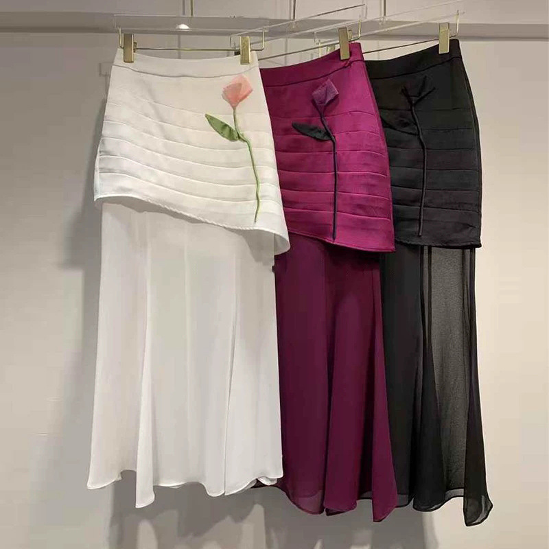 Ladies slim elegant splice flowers temperament skirt