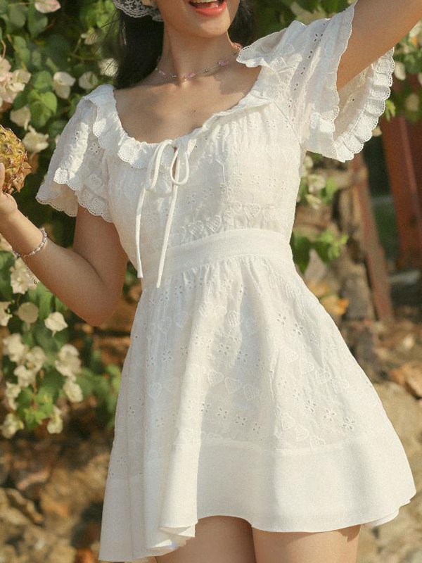 Slim summer dress high waist pastoral style) T-back