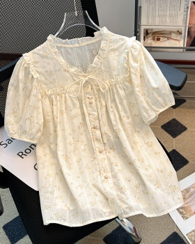 Bandage summer France style cstand collar tops for women