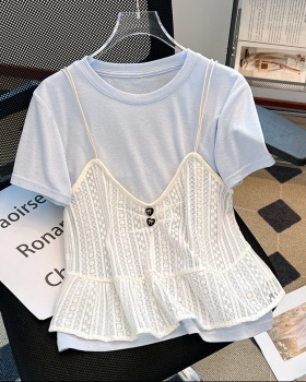 Fashion tops short sleeve T-shirt 2pcs set for women