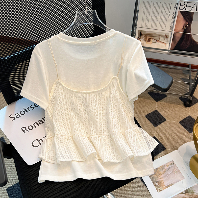 Fashion tops short sleeve T-shirt 2pcs set for women
