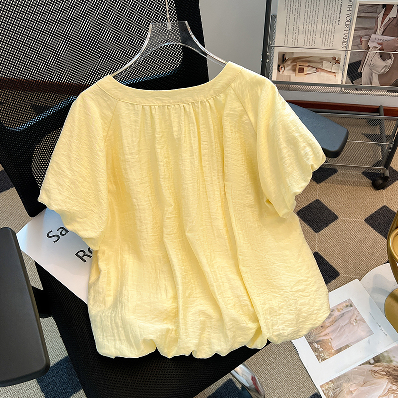 Frenum beads round neck small shirt doll sweet bud shirt
