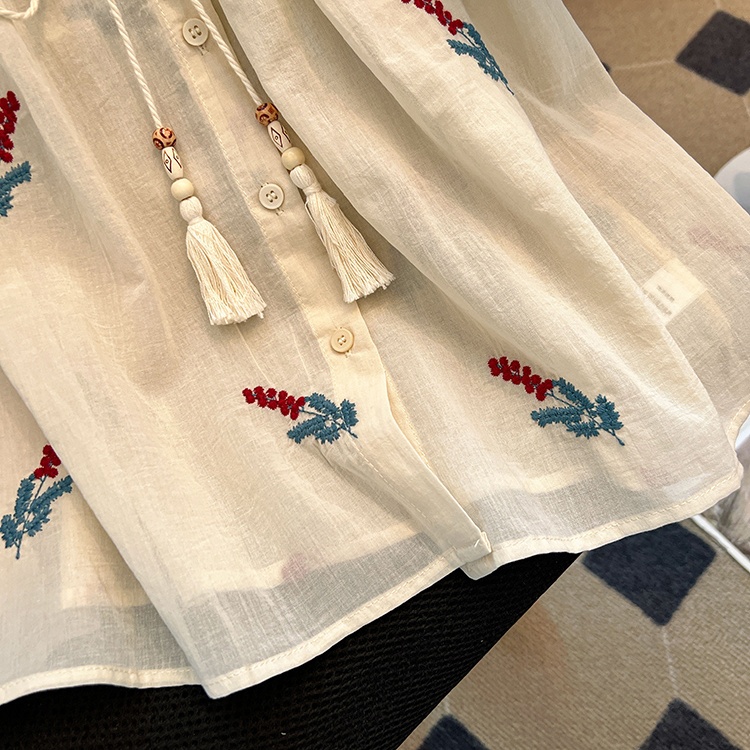 Embroidery loose small shirt short sleeve tops for women