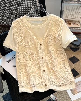 Sleeveless summer waistcoat hollow cardigan 2pcs set