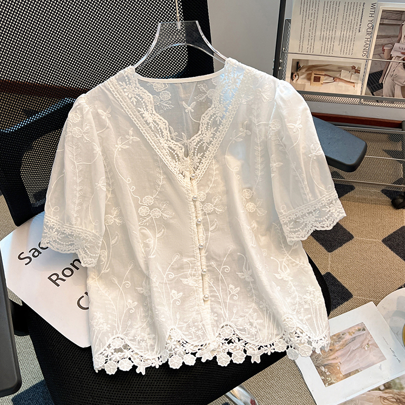 Summer France style tops short sleeve shirt for women