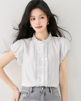 Cstand collar jacquard refreshing wood ear shirt