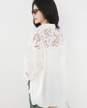 White sunscreen tops splice shirt for women