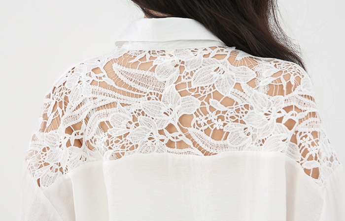 White sunscreen tops splice shirt for women