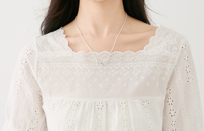 Summer short sleeve shirt square collar lace tops
