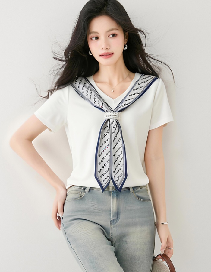 Lazy V-neck simple shirt summer fashion cozy T-shirt