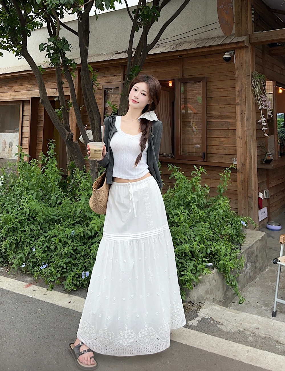 High waist slim inside the ride white skirt 3pcs set