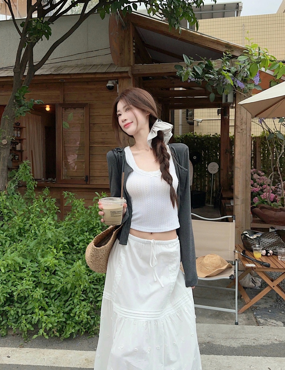 High waist slim inside the ride white skirt 3pcs set