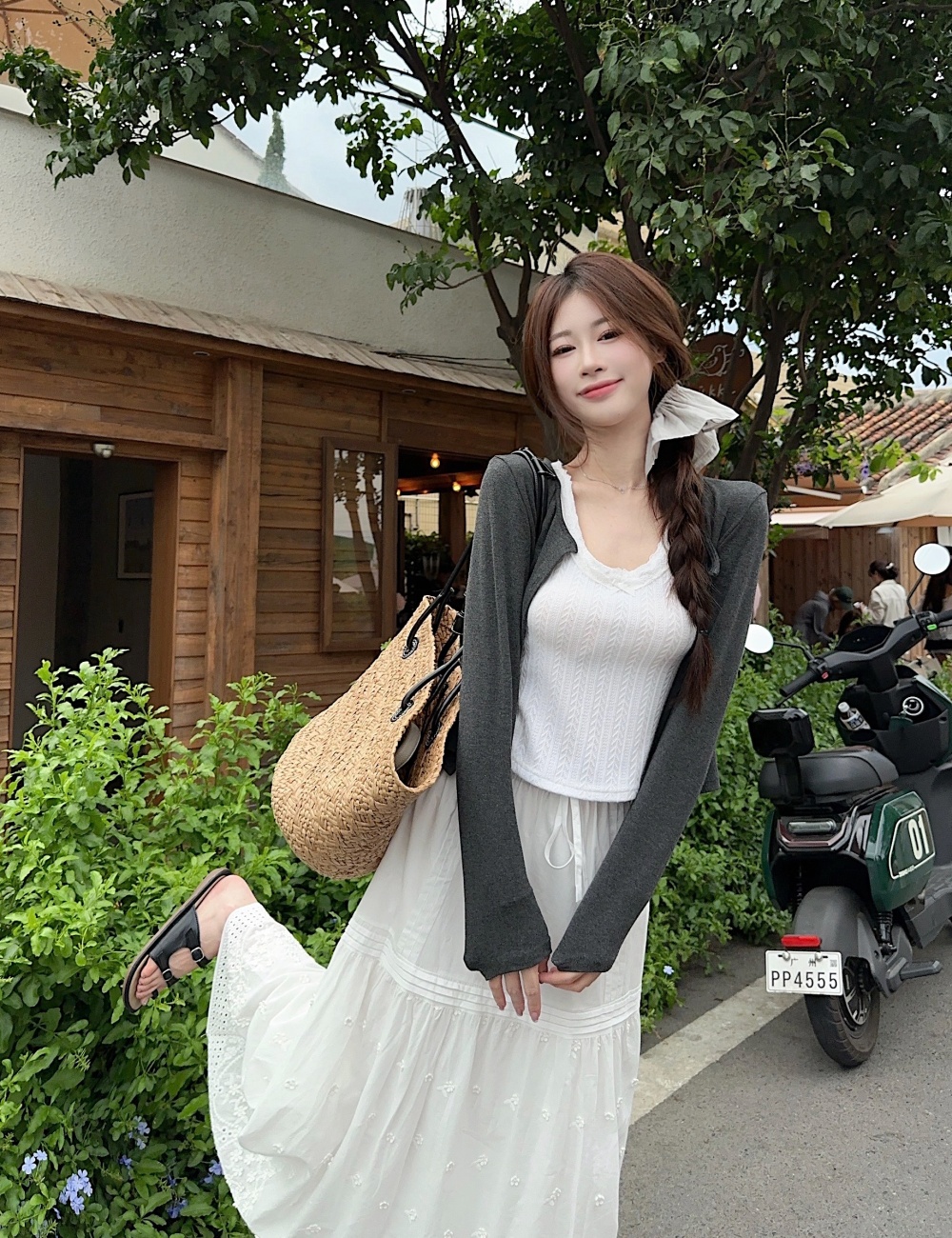 High waist slim inside the ride white skirt 3pcs set