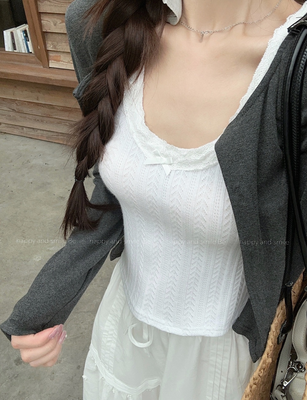 High waist slim inside the ride white skirt 3pcs set