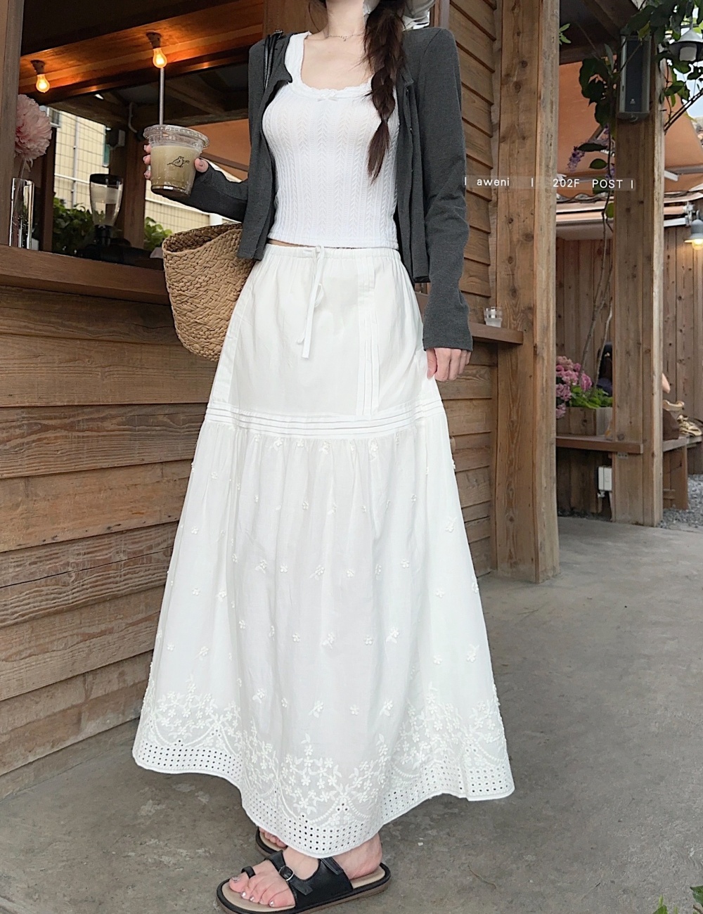 High waist slim inside the ride white skirt 3pcs set