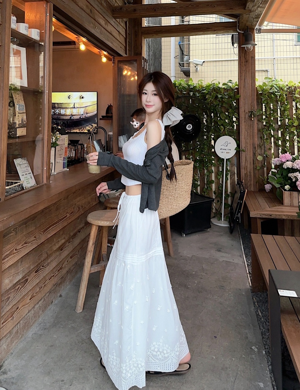 High waist slim inside the ride white skirt 3pcs set