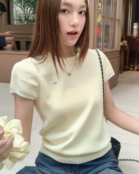 Knitted loose tops simple round neck T-shirt