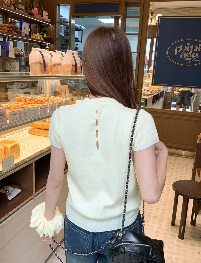Knitted loose tops simple round neck T-shirt