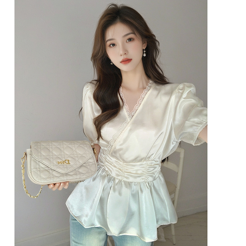 Korean style V-neck tops all-match shirt for women