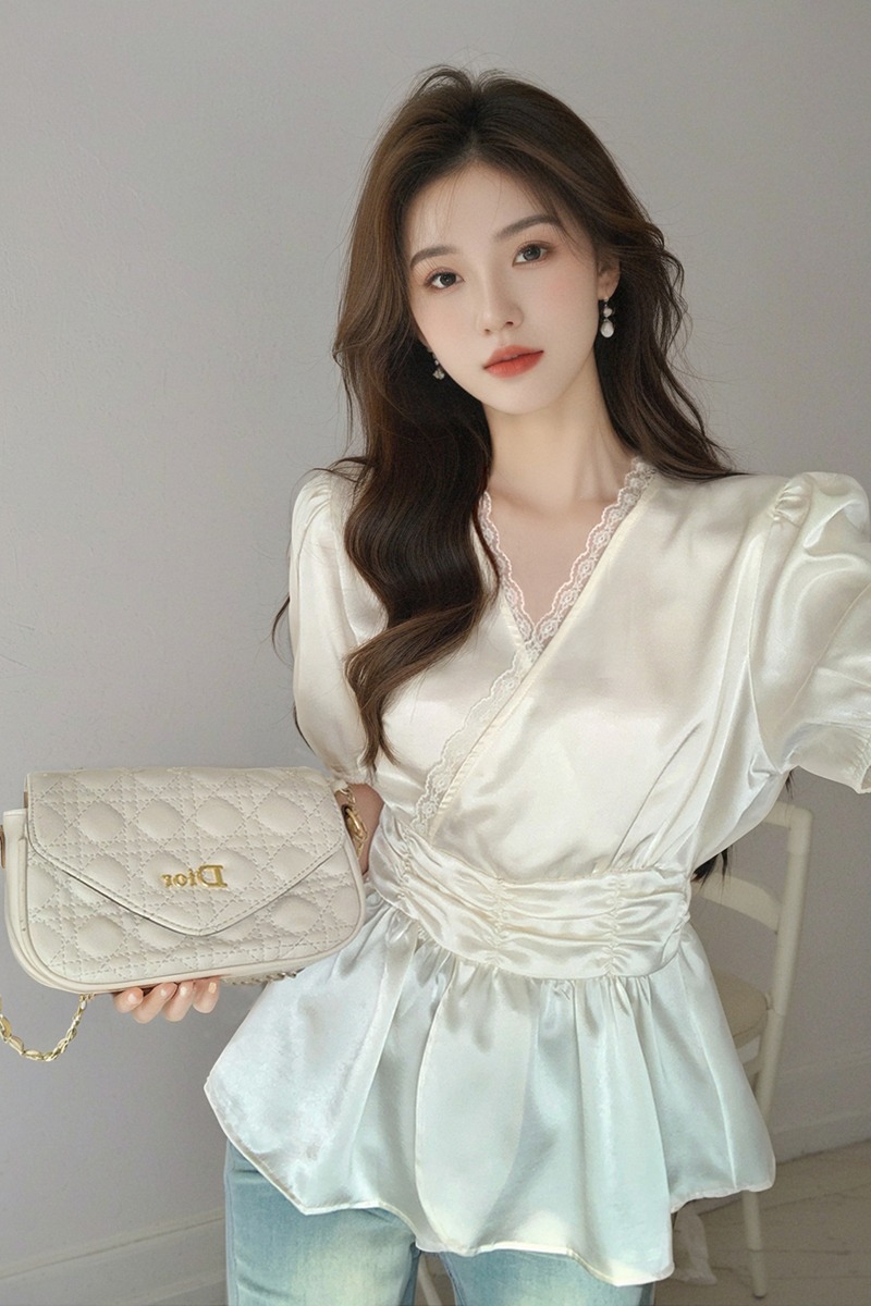 Korean style V-neck tops all-match shirt for women