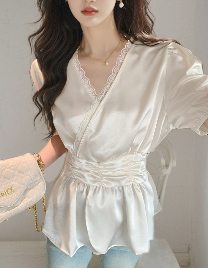 Korean style V-neck tops all-match shirt for women
