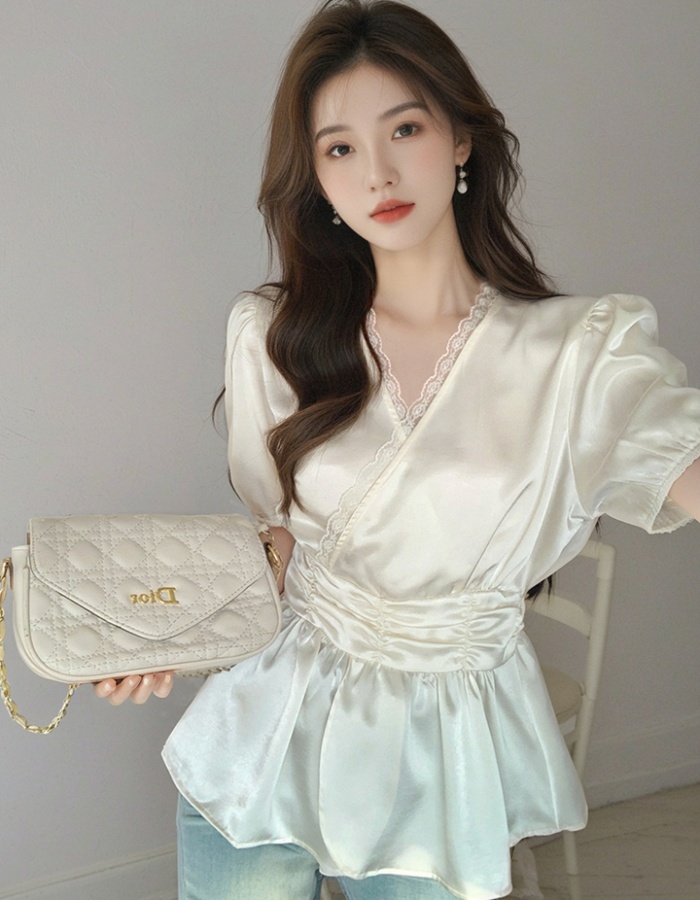 Korean style V-neck tops all-match shirt for women