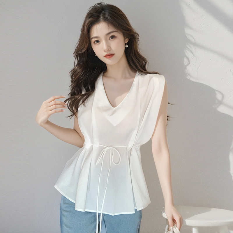 Slim Korean style vest pinched waist sleeveless shirt