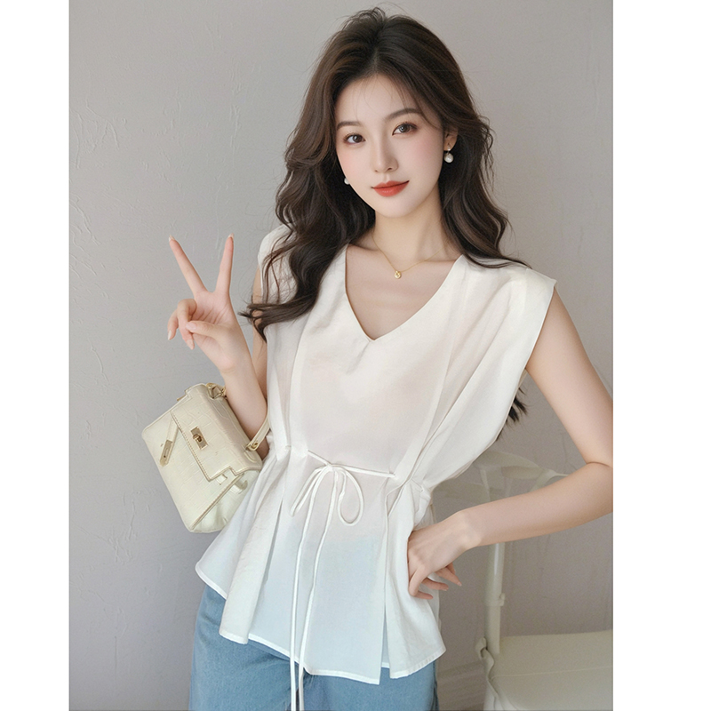 Slim Korean style vest pinched waist sleeveless shirt