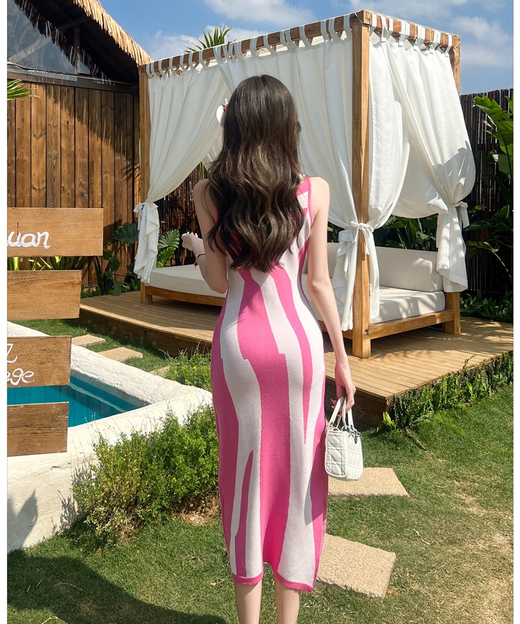 Knitted sling long dress chanelstyle split dress for women